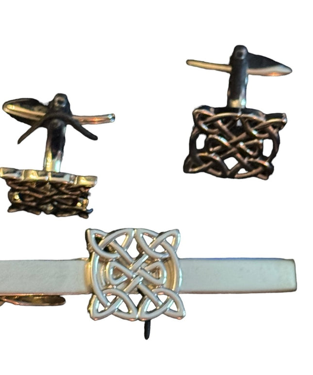 Pendragon silver finish celtic cufflinks and tie tack NIB Irish