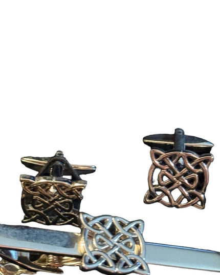 Pendragon silver finish celtic cufflinks and tie tack NIB Irish
