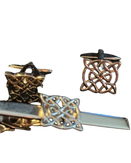 Pendragon silver finish celtic cufflinks and tie tack NIB Irish