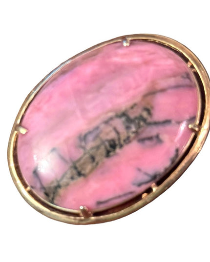 Vintage gold plt rhodonite oval pendant brooch