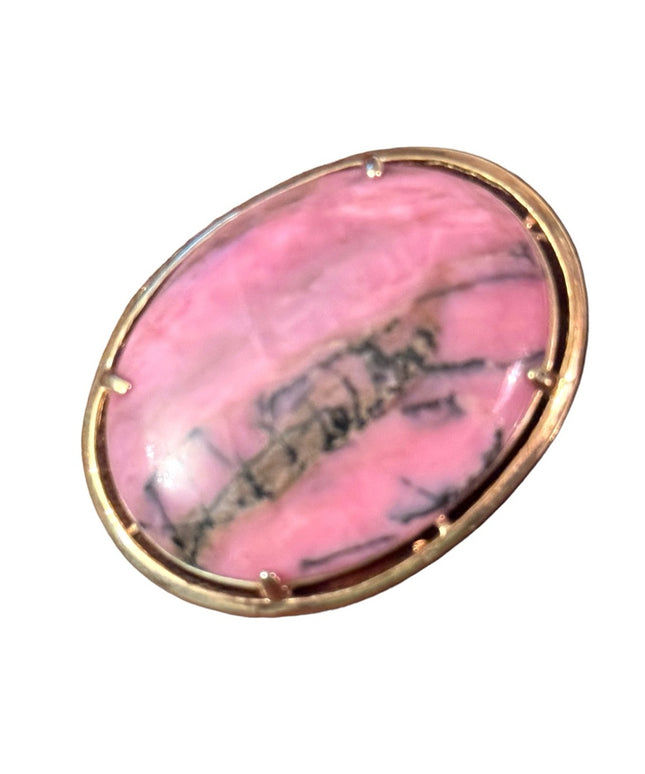 Vintage gold plt rhodonite oval pendant brooch