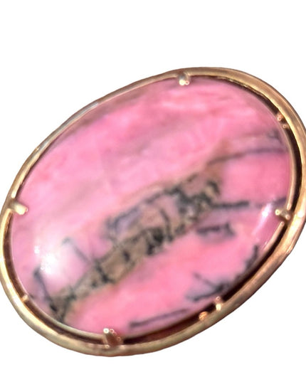 Vintage gold plt rhodonite oval pendant brooch