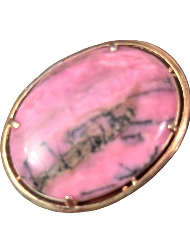 Vintage gold plt rhodonite oval pendant brooch