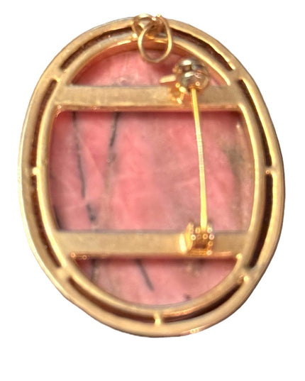 Vintage gold plt rhodonite oval pendant brooch