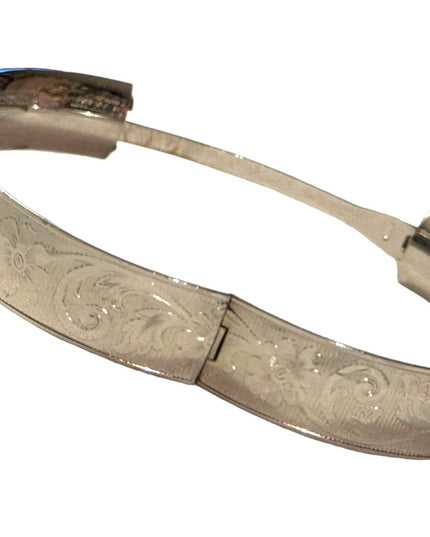 Vintage sterling silver etched flower scrolled design Marathon hinged bangle