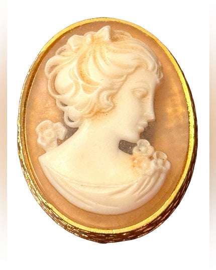 Vintage gold finish art deco style resin cameo brooch