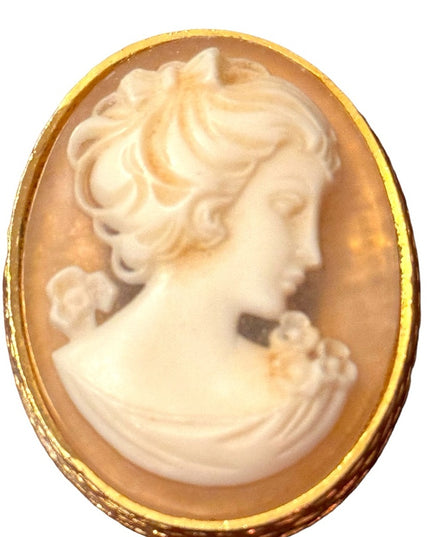 Vintage gold finish art deco style resin cameo brooch