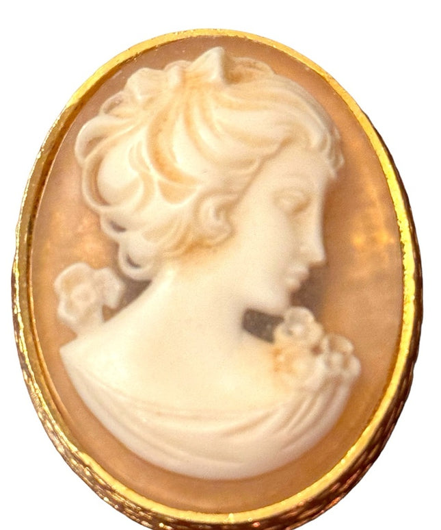 Vintage gold finish art deco style resin cameo brooch