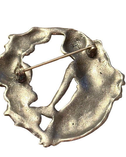 Art Nouveau Style Silver Plate Lady in Repose with Flowers  Brooch Repousse