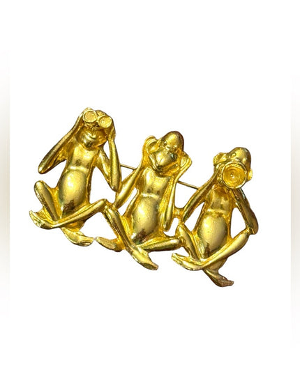 Fun Gold finish 3  wise monkeys detailed LG  brooch