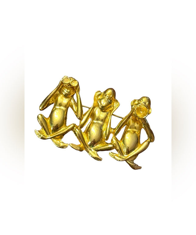 Fun Gold finish 3  wise monkeys detailed LG  brooch