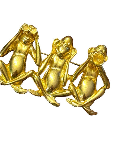 Fun Gold finish 3  wise monkeys detailed LG  brooch