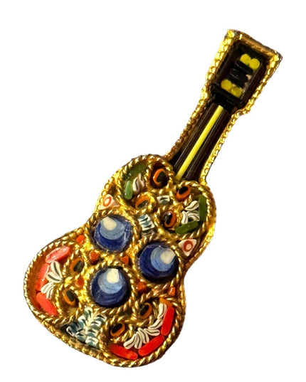 Vintage mid century 1950s gold plt micro mosaic Italy Italian guitar brooch