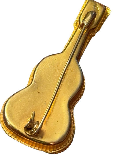 Vintage mid century 1950s gold plt micro mosaic Italy Italian guitar brooch