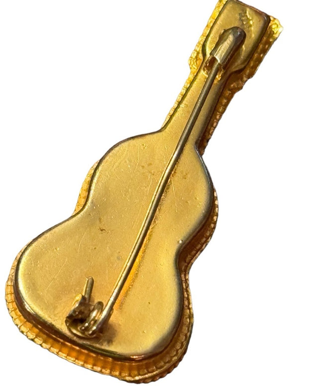 Vintage mid century 1950s gold plt micro mosaic Italy Italian guitar brooch