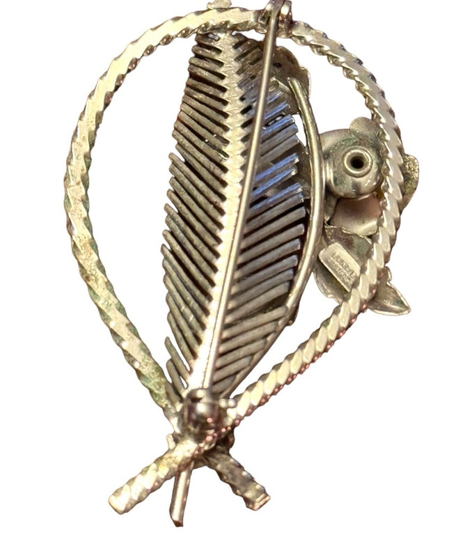 Vintage mid century sterling silver 925 Boyd Bond rose ornate brooch