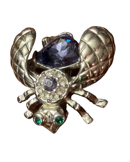 Joan Rivers purple crystal fly bug insect brooch silver finish