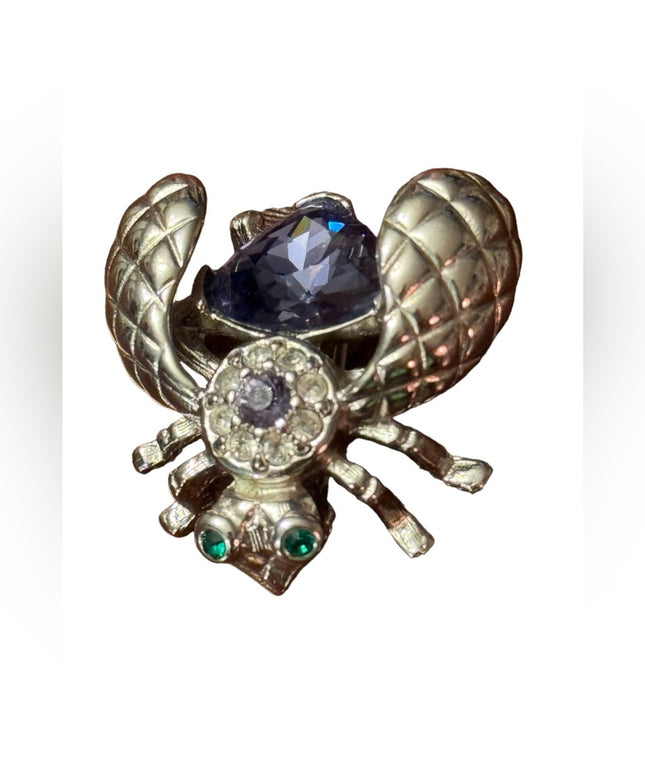 Joan Rivers purple crystal fly bug insect brooch silver finish