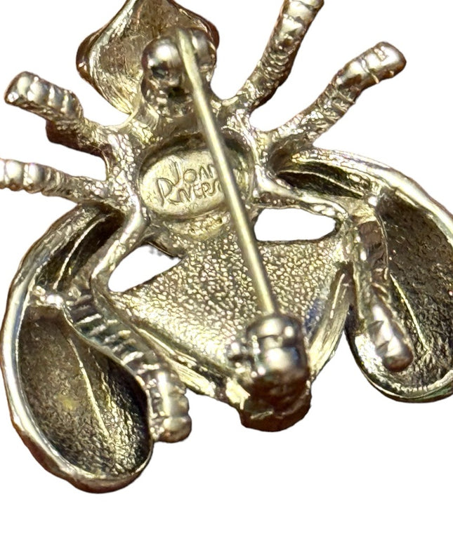 Joan Rivers purple crystal fly bug insect brooch silver finish