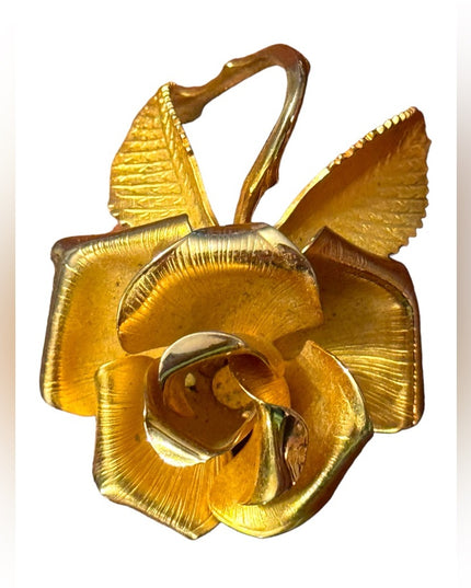 Vintage gold plated CERRITO rose brooch pendant
