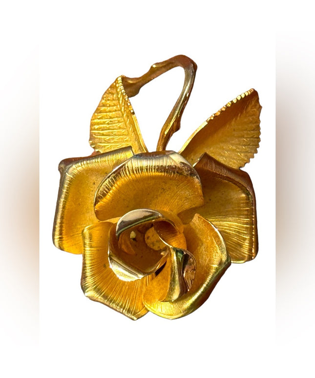 Vintage gold plated CERRITO rose brooch pendant
