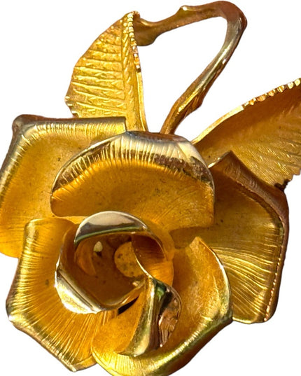 Vintage gold plated CERRITO rose brooch pendant