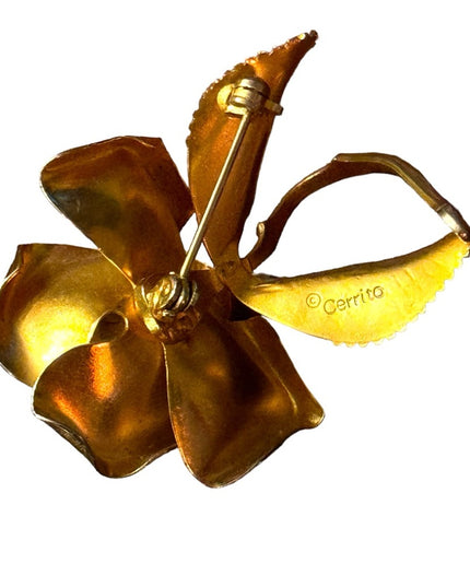 Vintage gold plated CERRITO rose brooch pendant