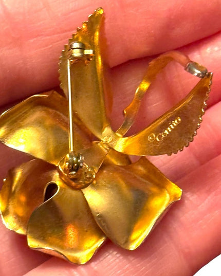 Vintage gold plated CERRITO rose brooch pendant