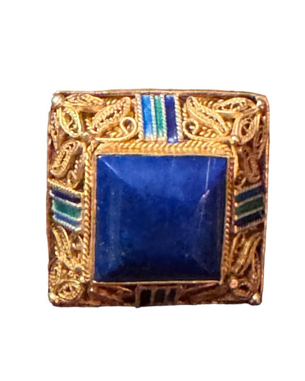 Antique Chinese export filagree Lapis gold plt sterling silver enameled earrings