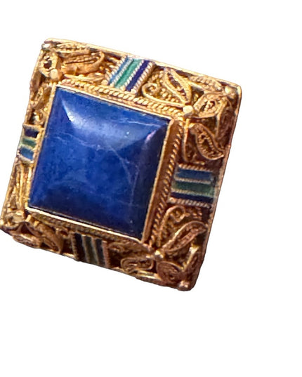 Antique Chinese export filagree Lapis gold plt sterling silver enameled earrings
