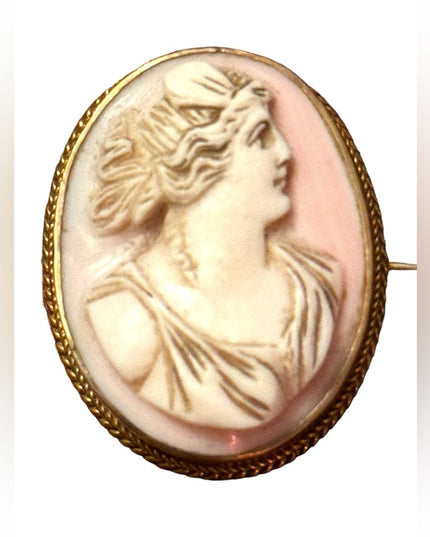 Antique carved conch shell ornate Victorian cameo brooch pendant