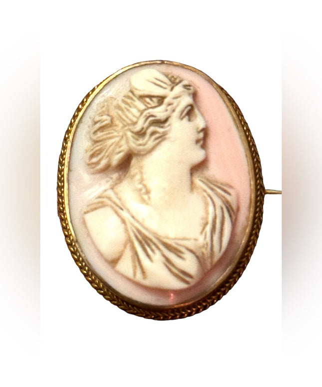 Antique carved conch shell ornate Victorian cameo brooch pendant