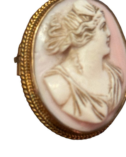 Antique carved conch shell ornate Victorian cameo brooch pendant