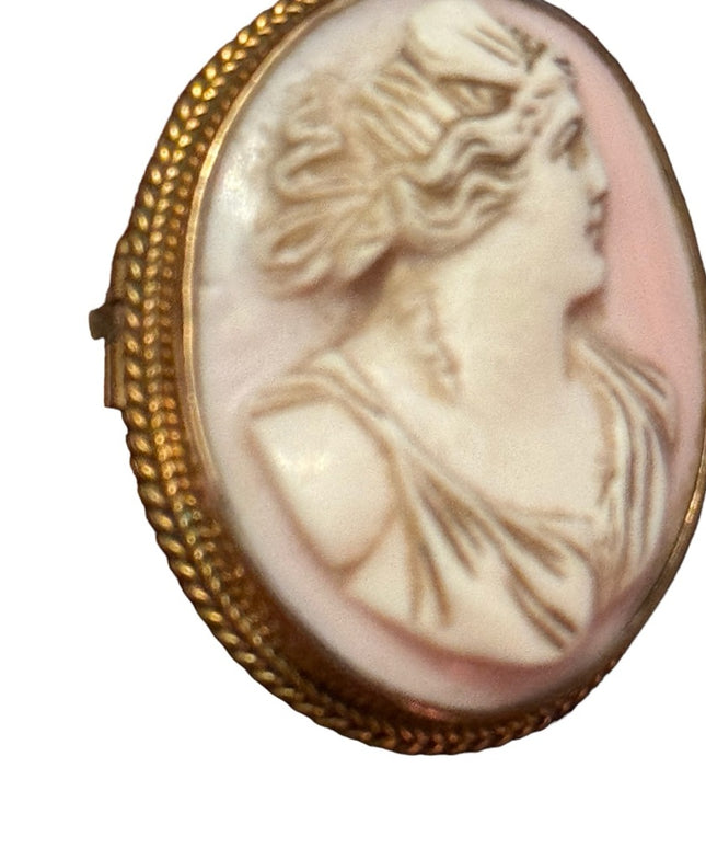 Antique carved conch shell ornate Victorian cameo brooch pendant