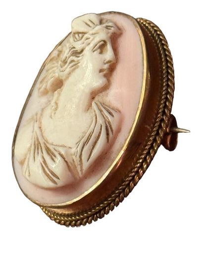 Antique carved conch shell ornate Victorian cameo brooch pendant