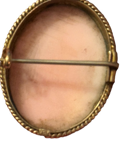 Antique carved conch shell ornate Victorian cameo brooch pendant