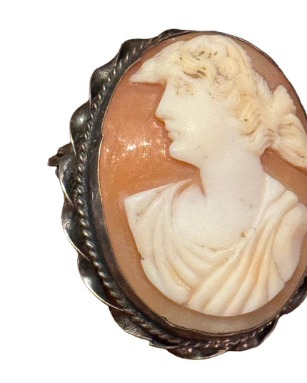 Antique silver 800 ornate carves shell cameo brooch