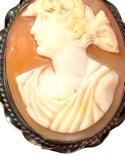 Antique silver 800 ornate carves shell cameo brooch