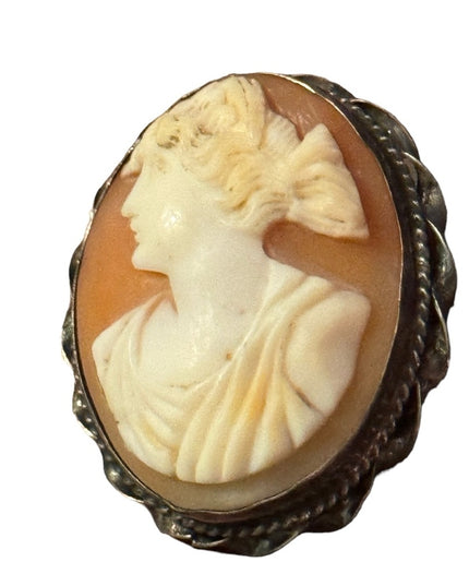 Antique silver 800 ornate carves shell cameo brooch
