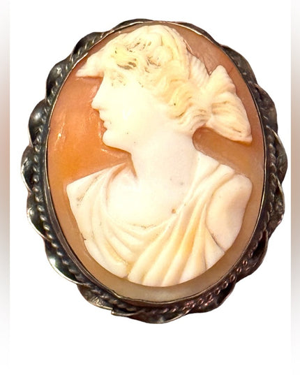 Antique silver 800 ornate carves shell cameo brooch