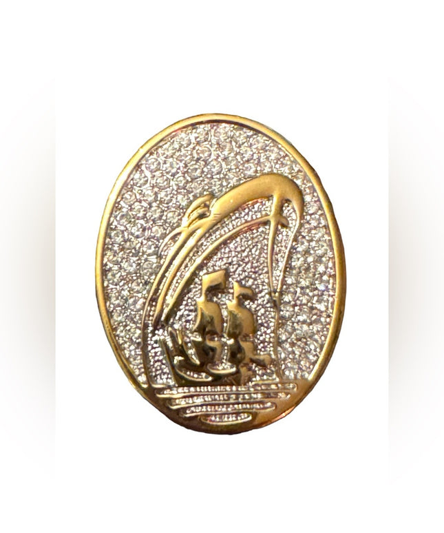 Vintage Holland America gold Cruise Ship Brooch Swarovski Crystals Lapel