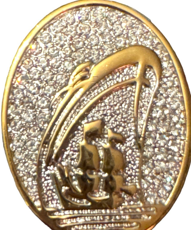 Vintage Holland America gold Cruise Ship Brooch Swarovski Crystals Lapel