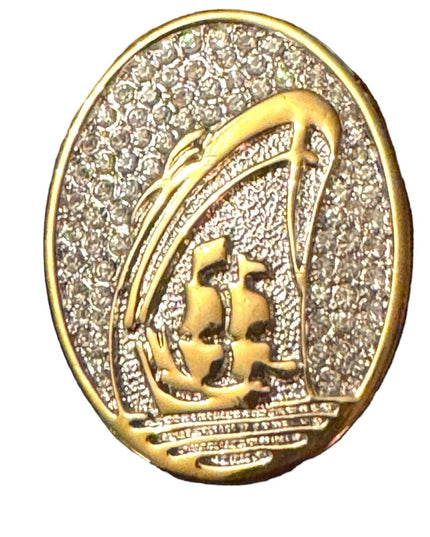 Vintage Holland America gold Cruise Ship Brooch Swarovski Crystals Lapel