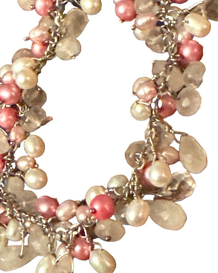Lovely sterling silver 925 rose quartz pearl crystal cha cha dangle bracelet