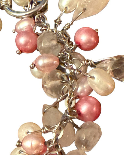 Lovely sterling silver 925 rose quartz pearl crystal cha cha dangle bracelet