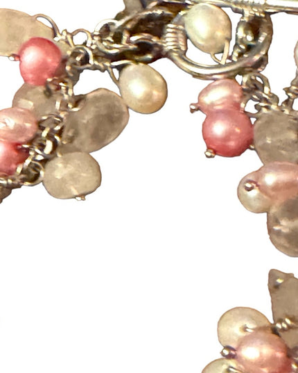 Lovely sterling silver 925 rose quartz pearl crystal cha cha dangle bracelet