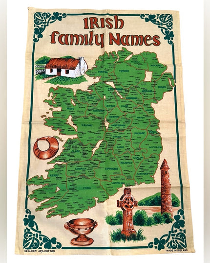 Lovely vintage Irish family names tea towel linen & cotton LN