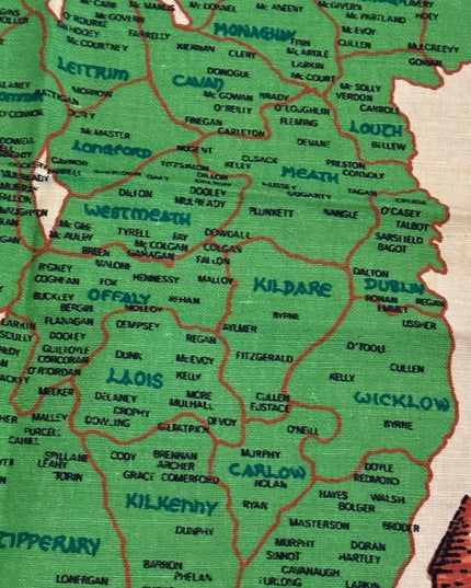 Lovely vintage Irish family names tea towel linen & cotton LN