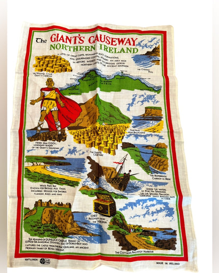 Vintage tea towel linen Giants Causeway Northern Ireland