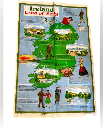 Ireland land of song tea towel mid century vintage